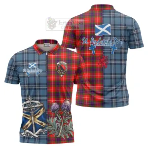 Abernethy Tartan Zipper Polo Shirt Happy St. Andrew's Day Half Tartan Style