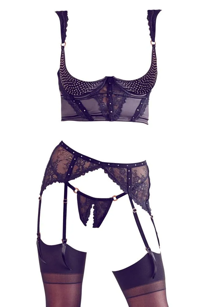 Abierta Fina Rhinestone Suspender Set