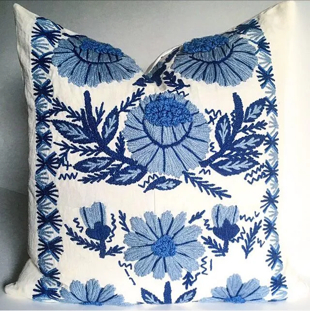 Abigayl: Swedish Hand Embroidered Wool & Linen Pillow Cover