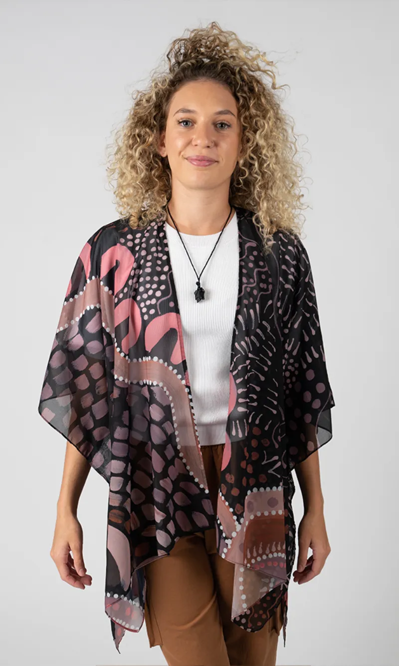 Aboriginal Art Chiffon Shawl Gathering on Country