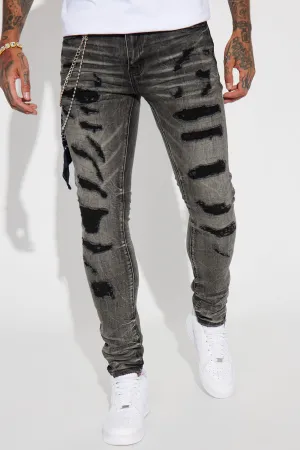 About It Bandana Chain Stacked Skinny Jeans - Black Wash