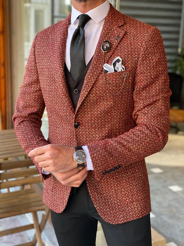 Abruzzo Brown Slim Fit Patterned Wool Suit