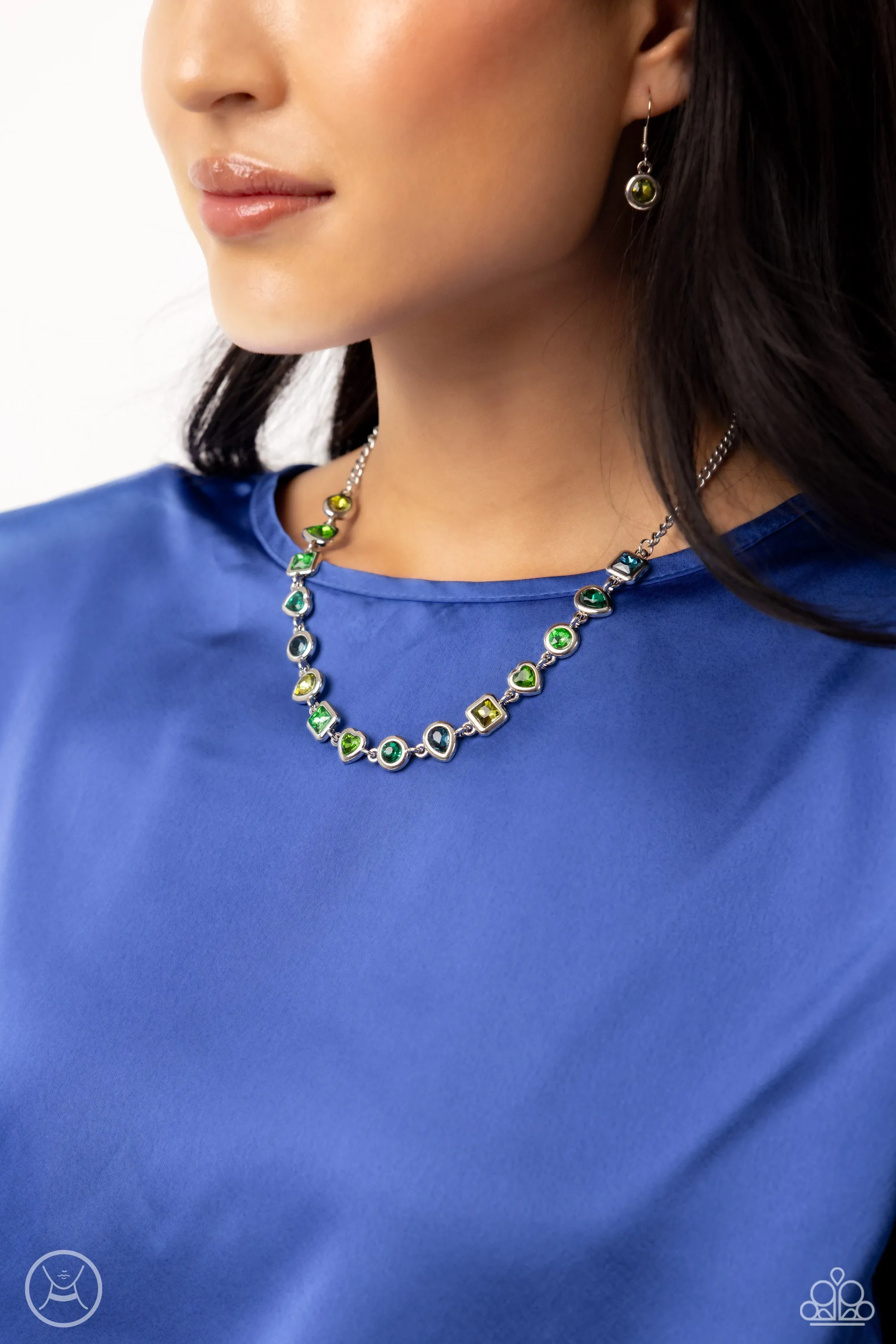 Abstract Admirer - Green - Colored Shape Gem Paparazzi Choker Necklace