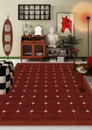 Abstract Area Rugs for Living Room, Geometric Contemporary Modern Carpets Next to Bed, Mid Century Red Rugs under Dining Room Table