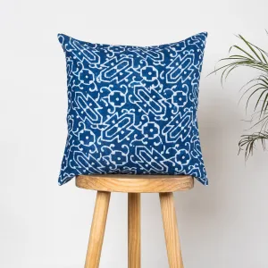 Abstract Block Blue Print Cotton Cushion Cover