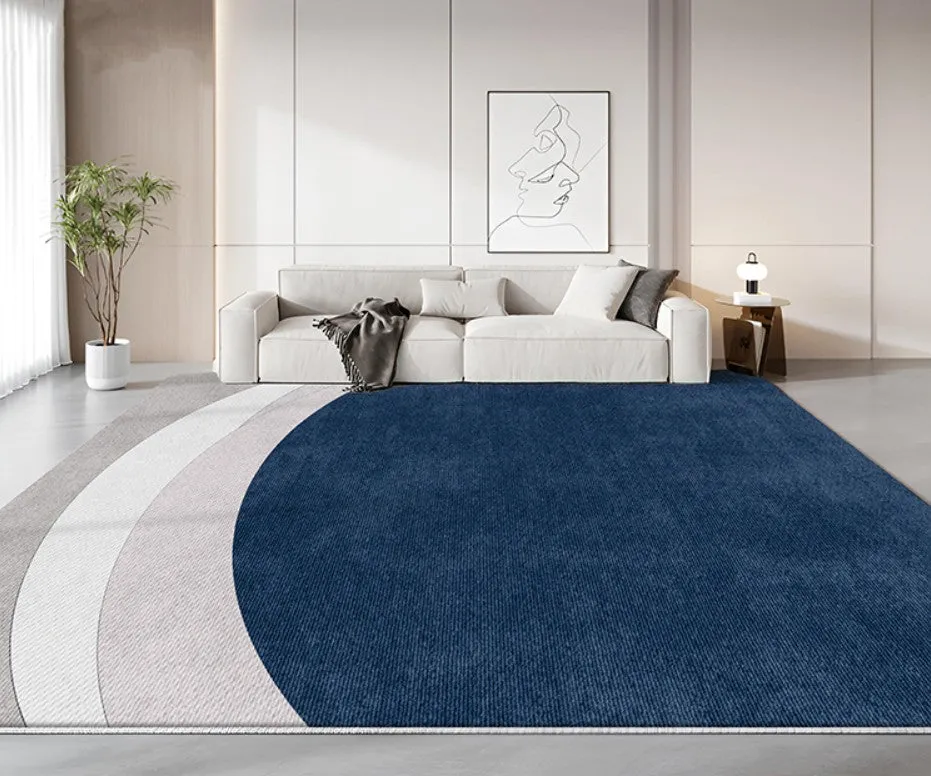 Abstract Blue Contemporary Modern Rugs in Bedroom, Dining Room Floor Carpets, Large Modern Living Room Rugs, Geometric Modern Area Rugs