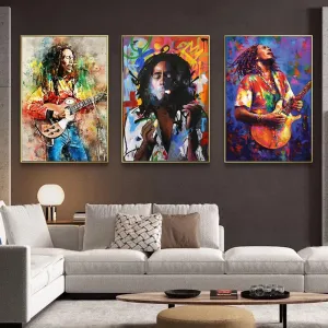 Abstract Bob Marley Art: Canvas Painting Prints Artwork Reggae Music Legend