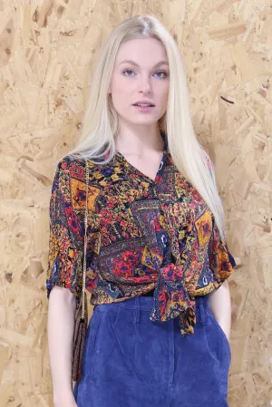 Abstract Bohemian Print Cropped Blouse