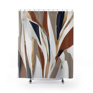 Abstract Boho Shower Curtain | Beige Rust, Navy blue White