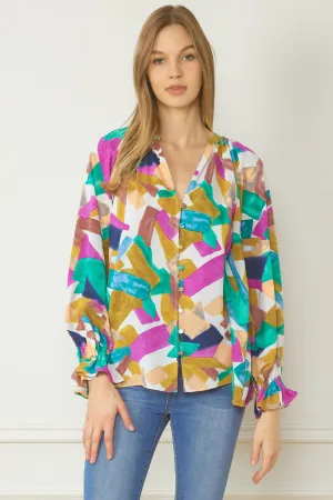 Abstract Button Down Blouse, Orchid Mix