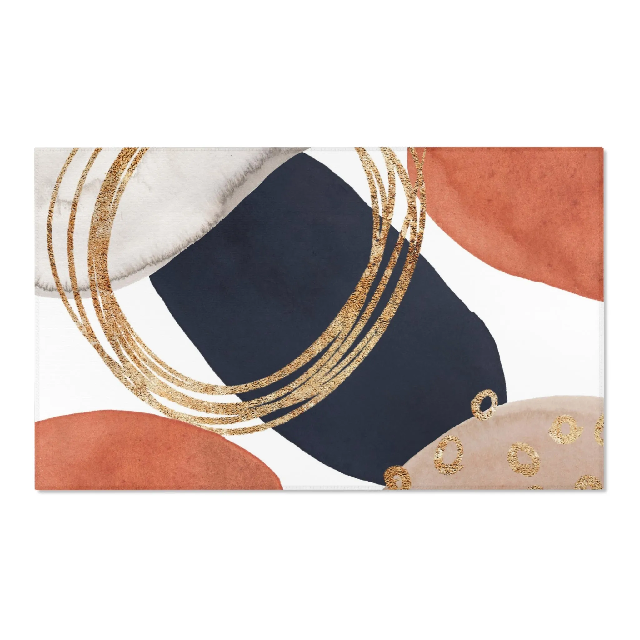 Abstract Chic Area Rug | Navy Blue, Burnt Orange, Gold