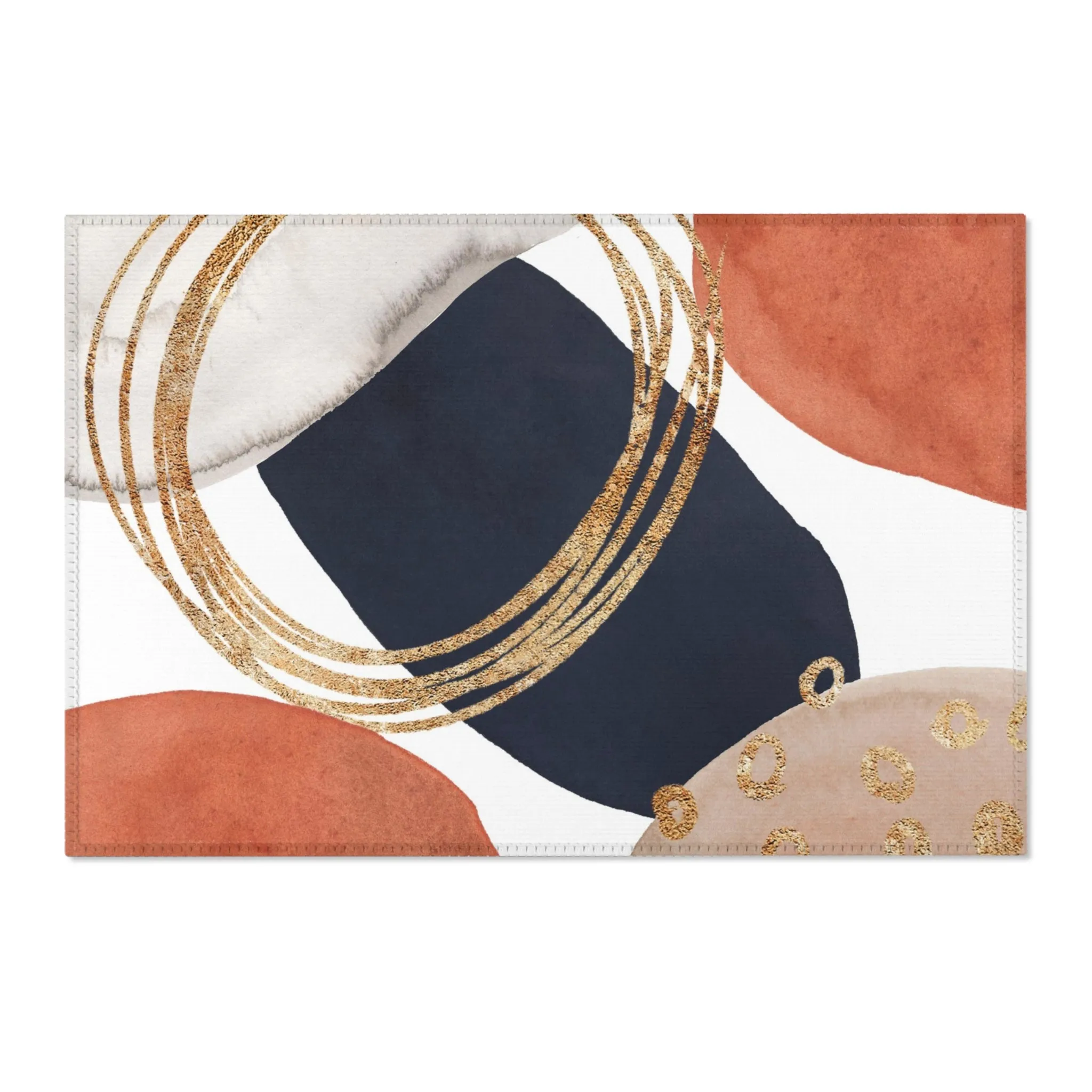 Abstract Chic Area Rug | Navy Blue, Burnt Orange, Gold