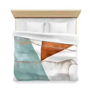 Abstract Duvet Cover | Burnt Orange, Powder Blue, White Geometric