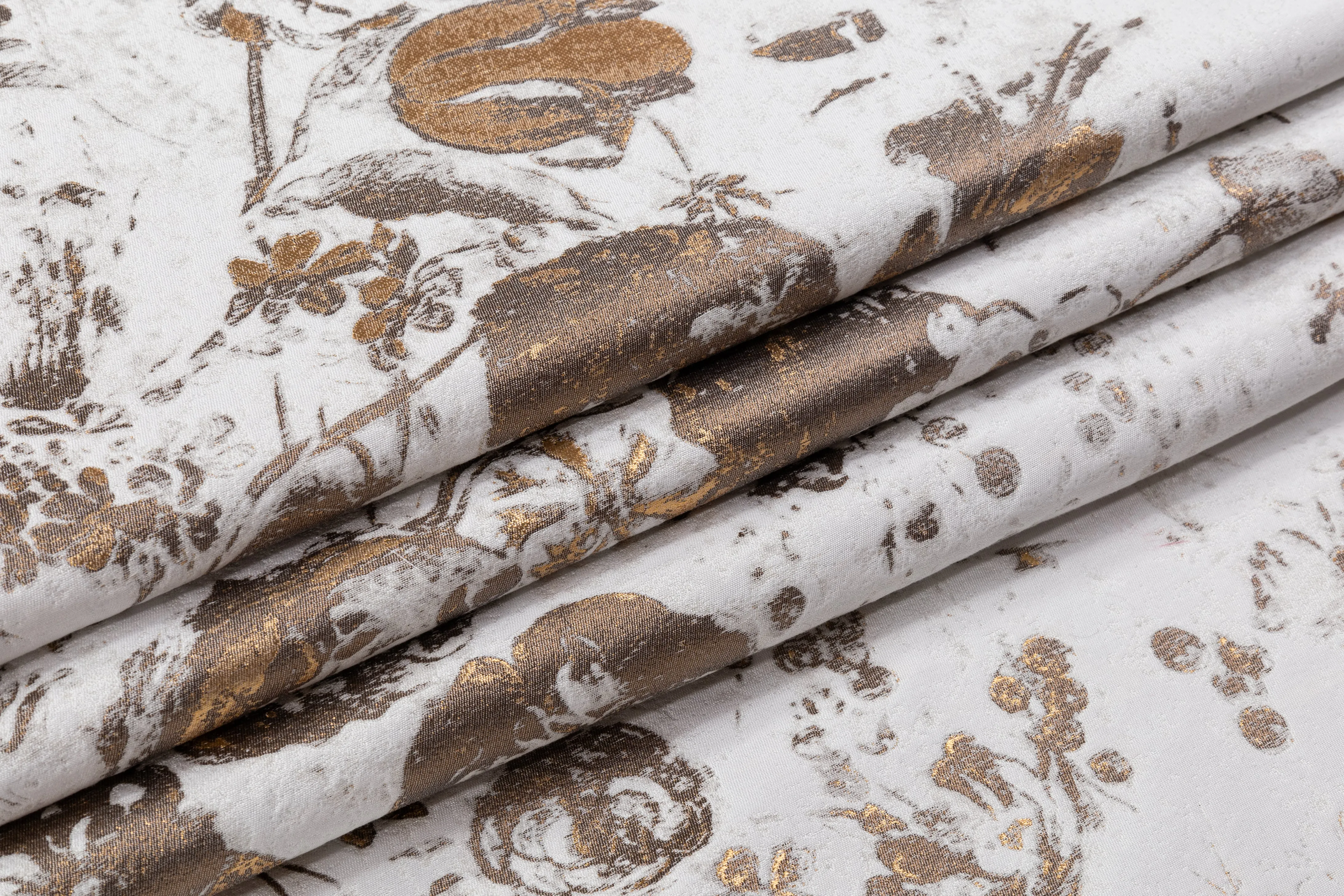 Abstract Italian Poly Cotton Silk Brocade - White / Gold