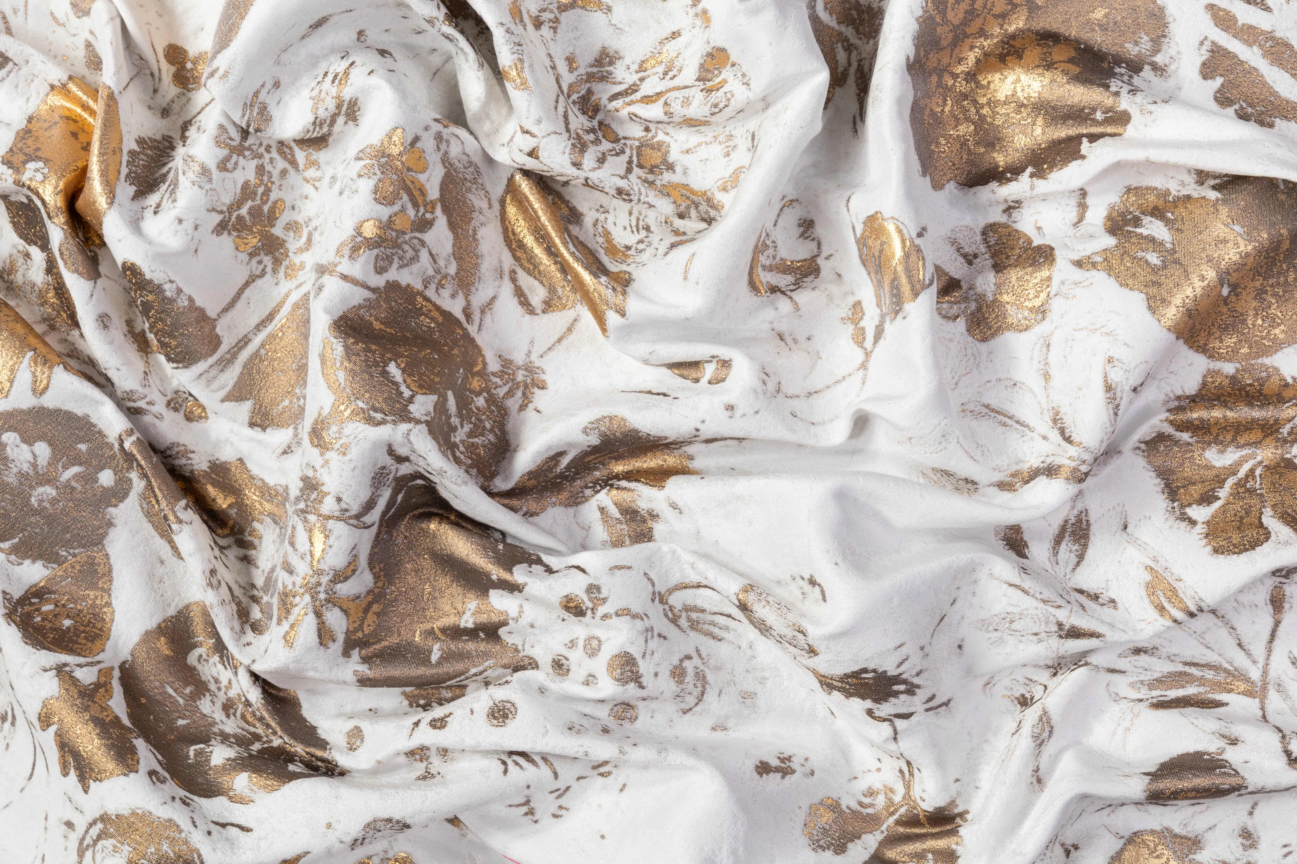 Abstract Italian Poly Cotton Silk Brocade - White / Gold