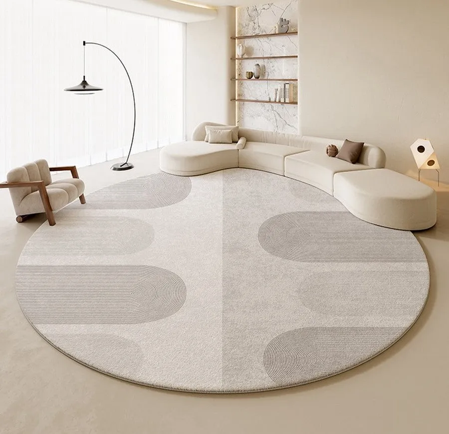 Abstract Modern Rugs for Living Room, Contemporary Round Rugs Next to Bed, Grey Geometric Carpets for Sale, Circular Rugs under Dining Room Table