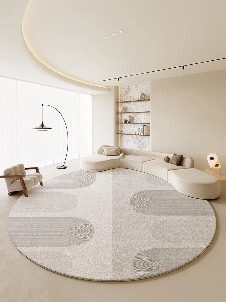 Abstract Modern Rugs for Living Room, Contemporary Round Rugs Next to Bed, Grey Geometric Carpets for Sale, Circular Rugs under Dining Room Table