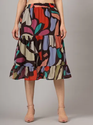 Abstract Printed Flared Midi Skirt