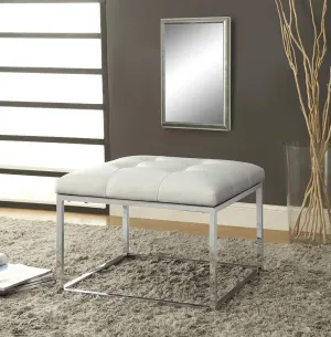 Accents : Ottomans - White - Upholstered Tufted Ottoman White And Chrome