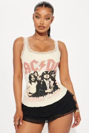 ACDC Highway To Hell Washed Lace Tank Top - Off  White/combo