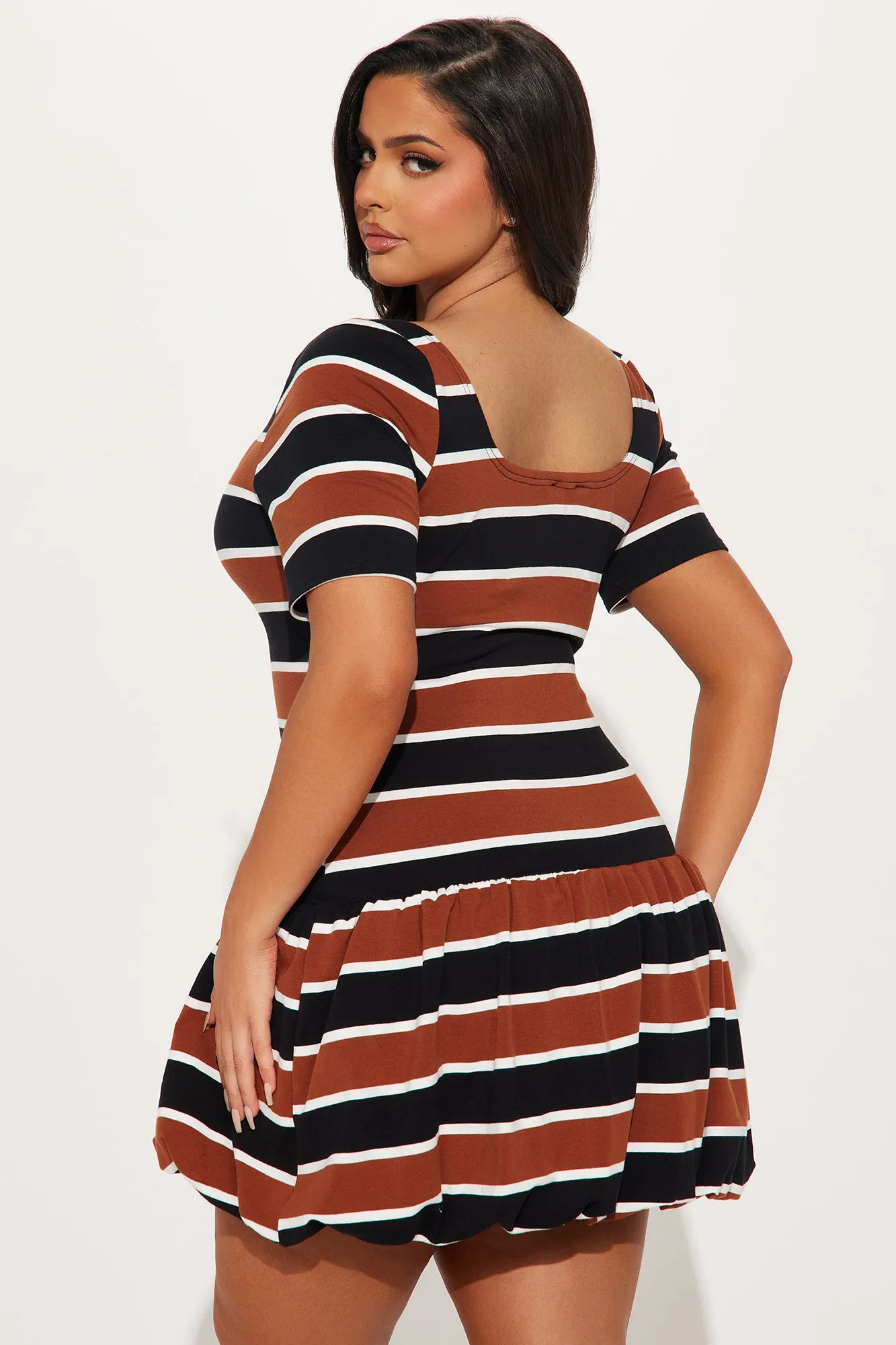 Ace Striped Bubble Mini Dress - Black/Brown