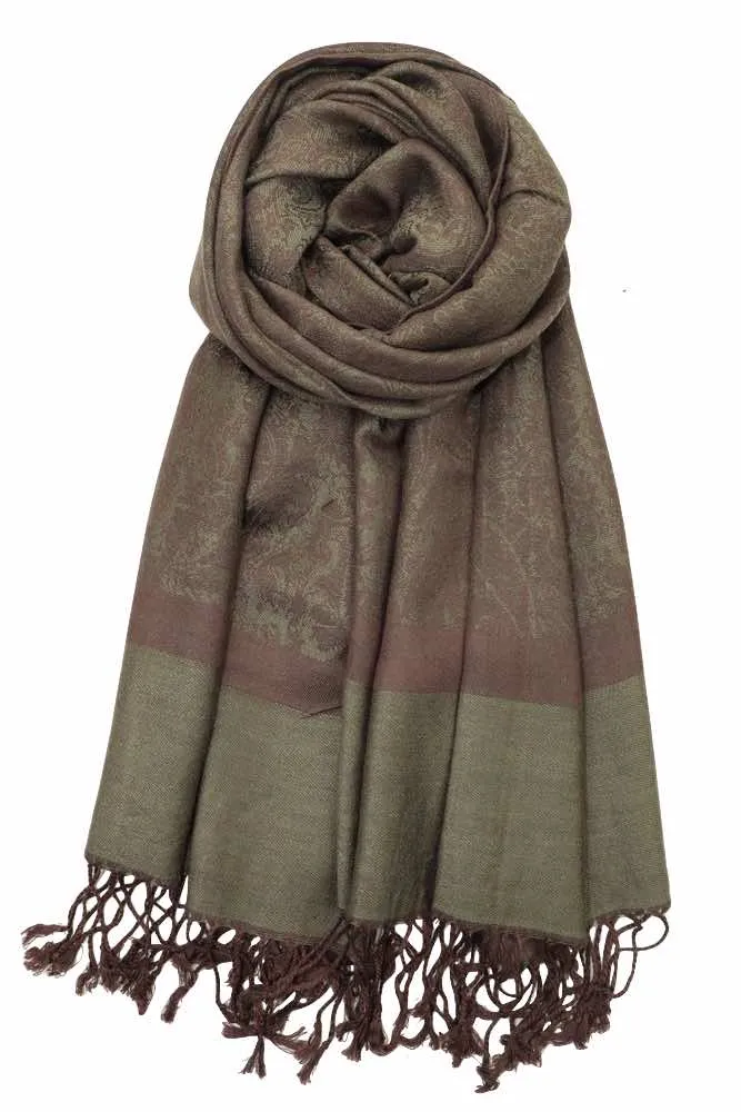 Achillea Two Tone Vintage Jacquard Paisley Pashmina Scarf