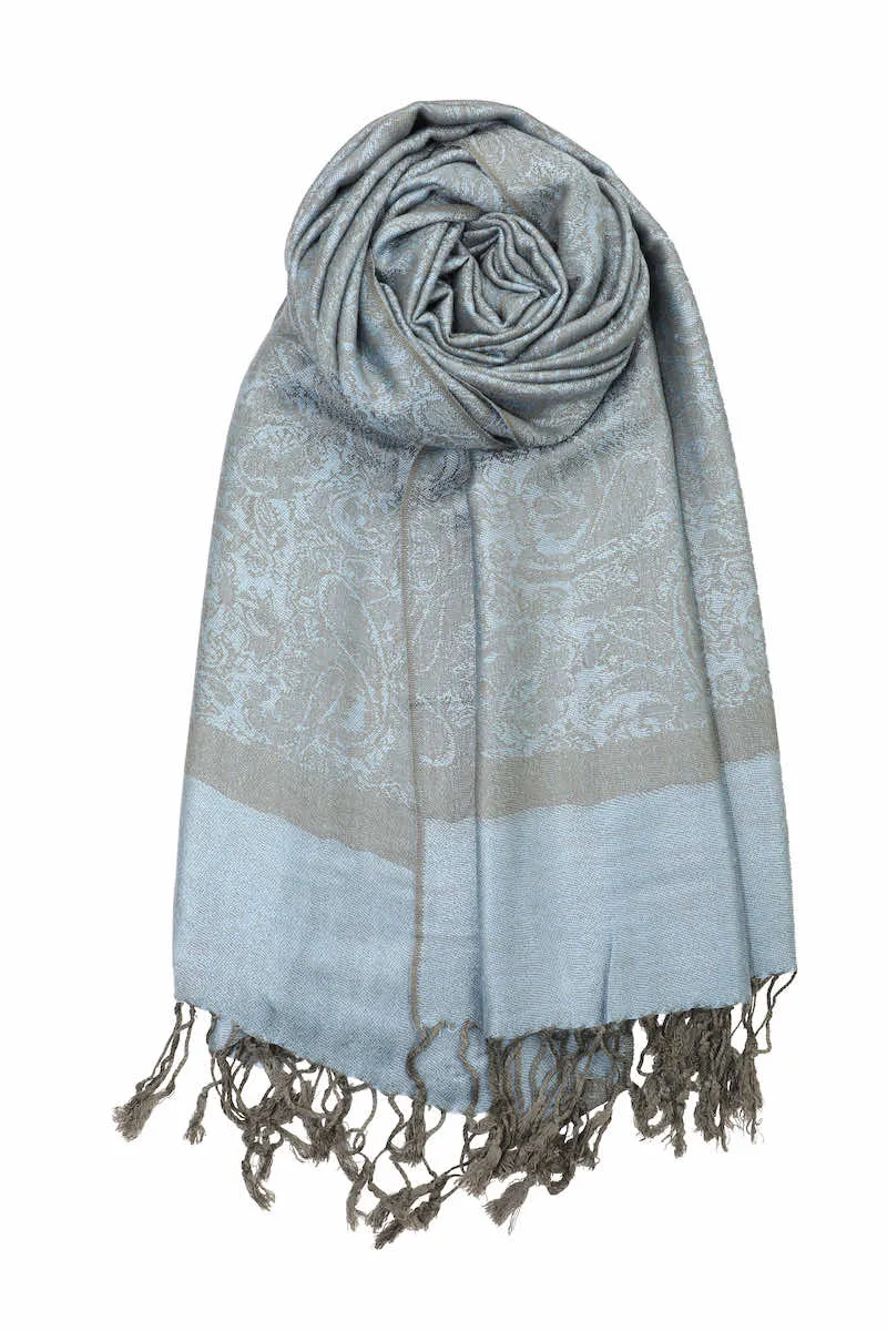 Achillea Two Tone Vintage Jacquard Paisley Pashmina Scarf