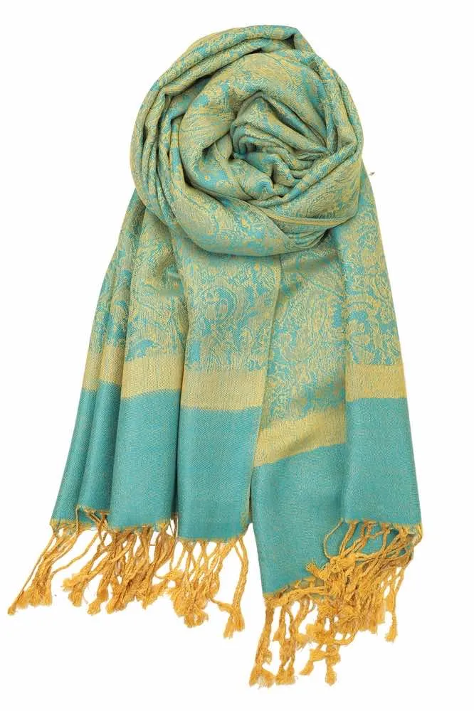 Achillea Two Tone Vintage Jacquard Paisley Pashmina Scarf