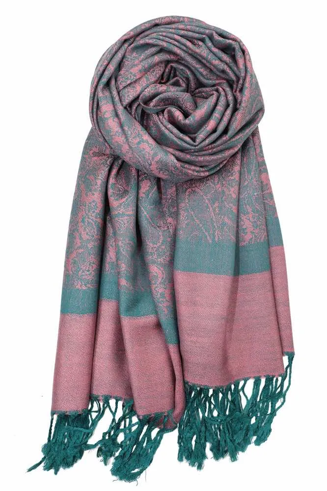 Achillea Two Tone Vintage Jacquard Paisley Pashmina Scarf