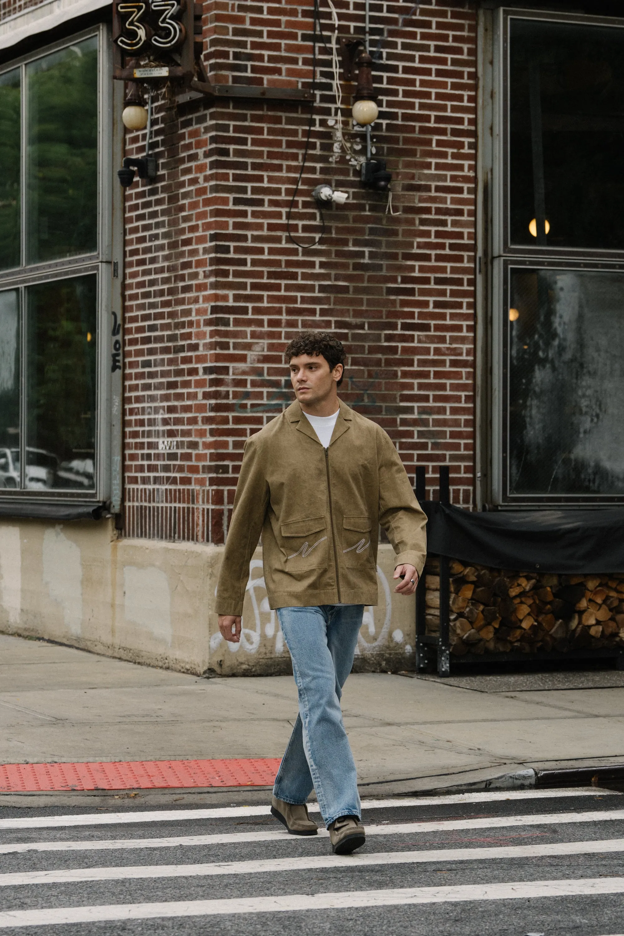 ACID WASH WORKWEAR ZIP UP - BROWN