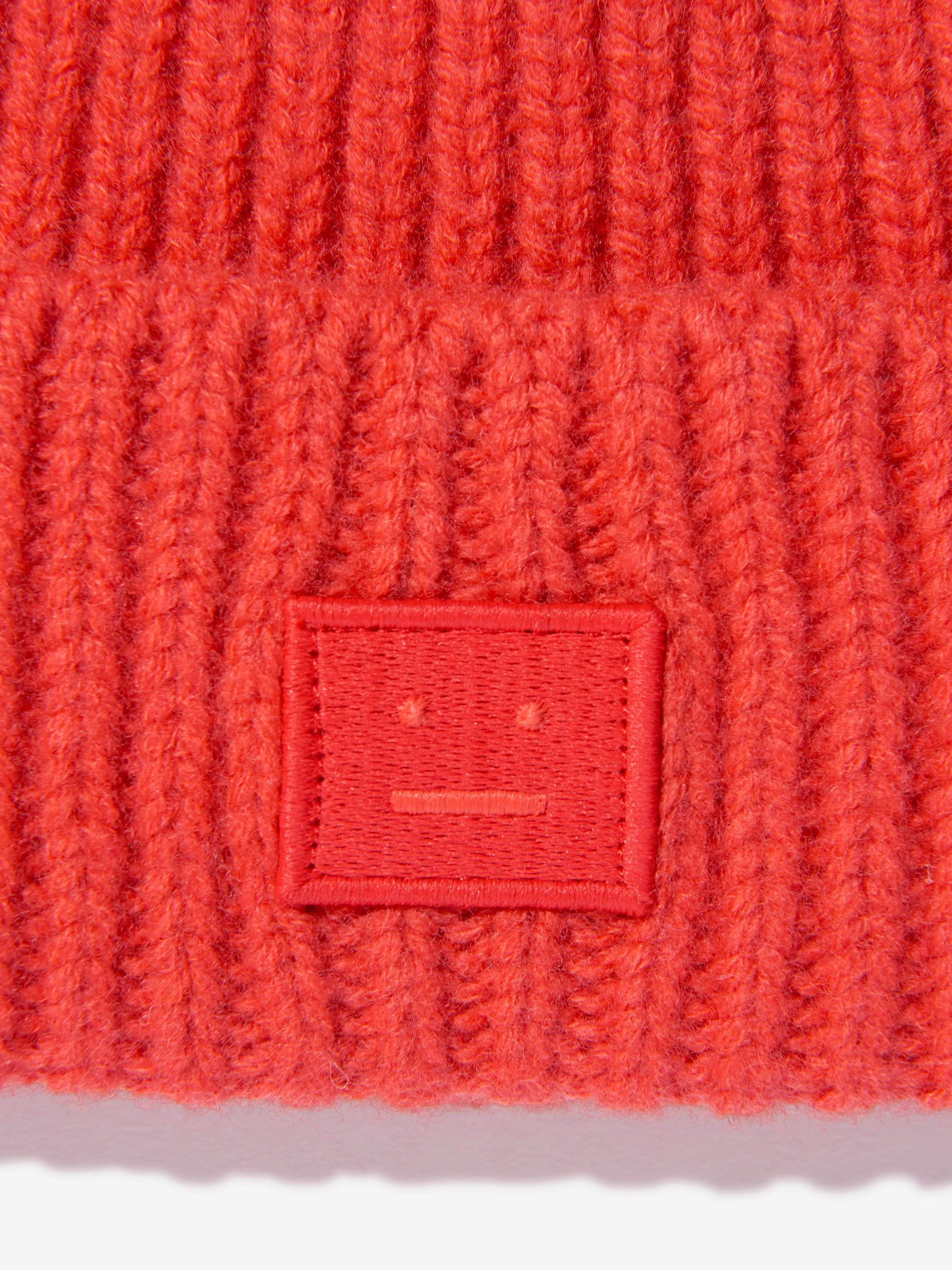 Acne Studios Kids Wool Beanie Hat in Red