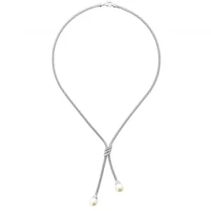 Acotis Silver Necklace Rhodium Plated Mesh Zirconia Set & Pearl G3221