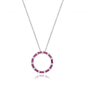 Acotis Silver Necklace Rhodium Plated Ruby Zirconia Circle G3397R