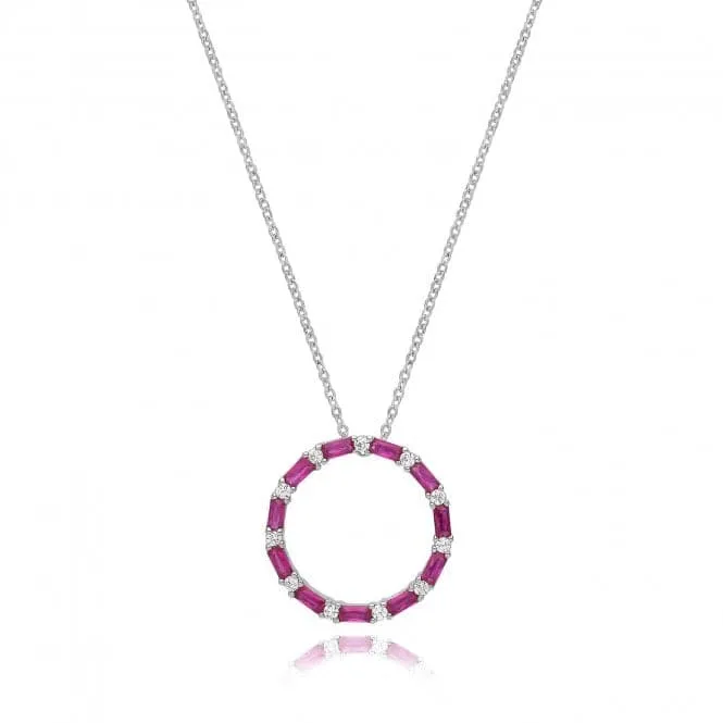 Acotis Silver Necklace Rhodium Plated Ruby Zirconia Circle G3397R