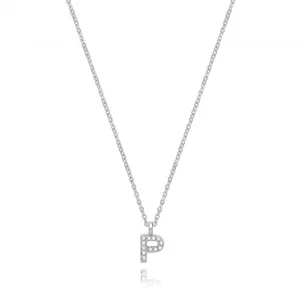 Acotis Silver Necklace Rhodium Plated Zirconia Initial G3395/P