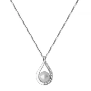 Acotis Silver Necklace Rhodium Plated Zirconia Set & Pearl G3348