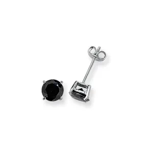 Acotis Silver Stud Earring Round Black Zirconia G5136BK