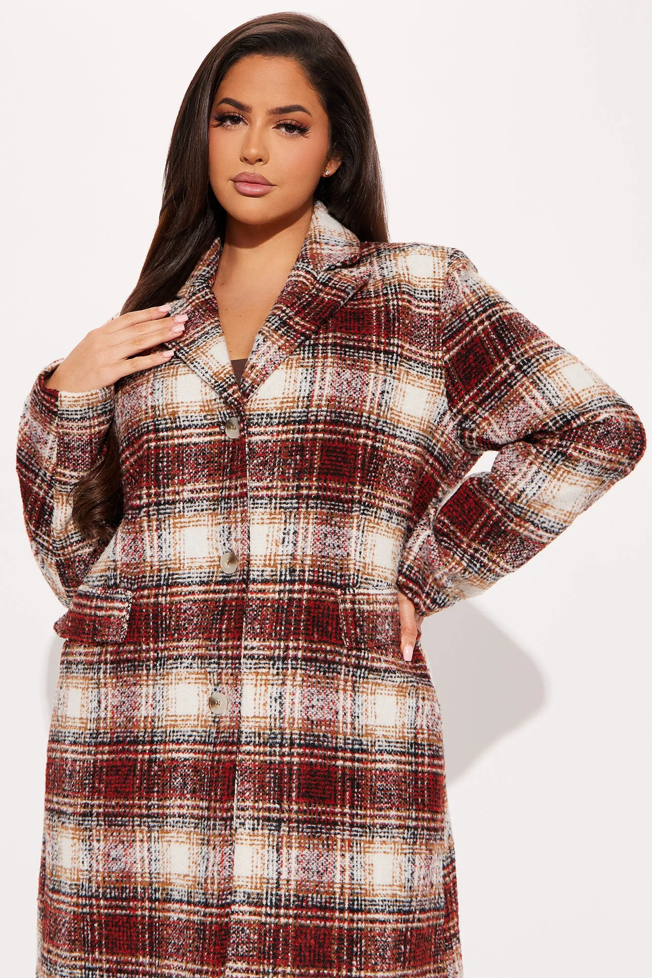 Across The Pond Plaid Trench - Red/combo