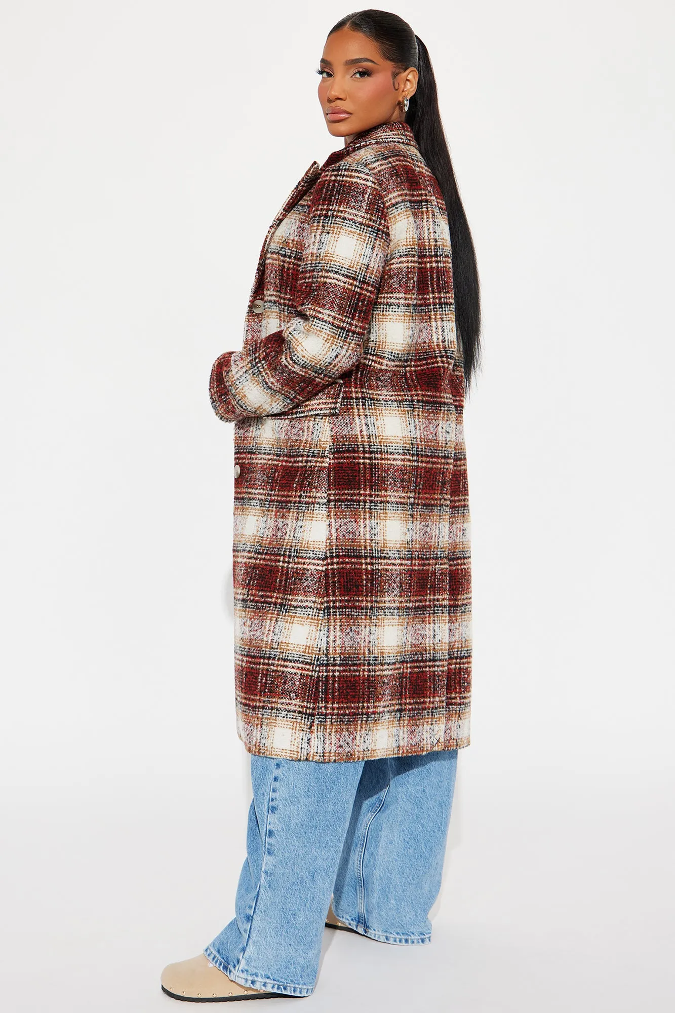 Across The Pond Plaid Trench - Red/combo