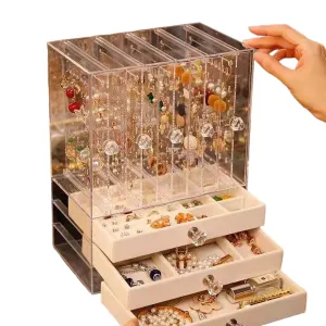 Acrylic Earring Holder and Jewelry Organizer 5 Slots 3 Drawers