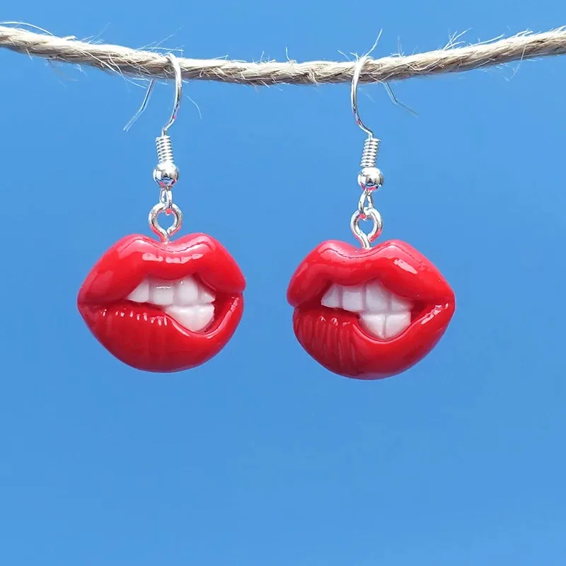 Acrylic Sexy Red or Black Lips Earrings for Women - Creative and Quirky Personality Goth Halloween Vintage Jewelry