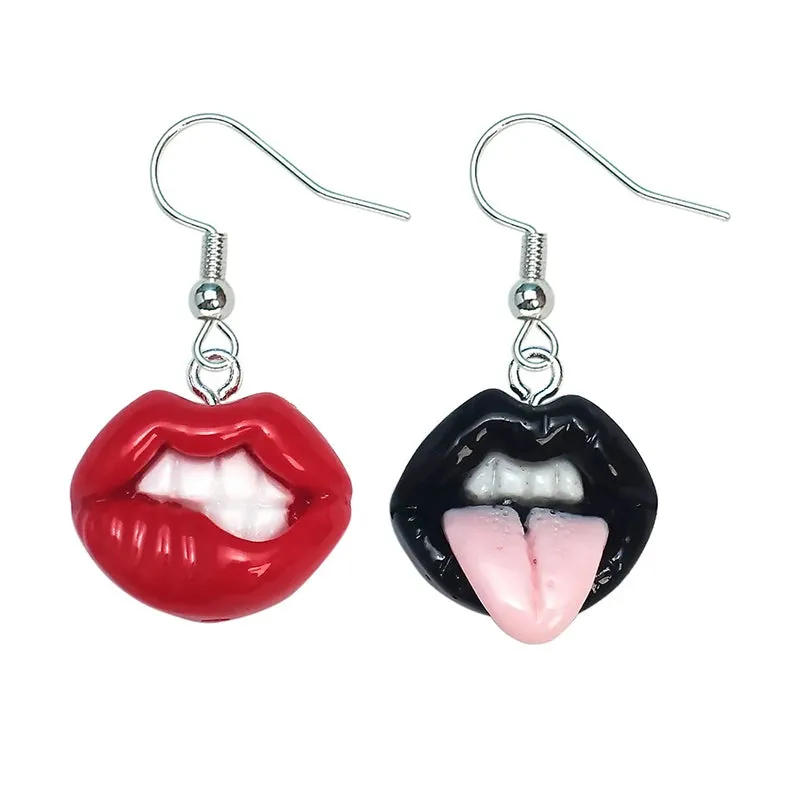 Acrylic Sexy Red or Black Lips Earrings for Women - Creative and Quirky Personality Goth Halloween Vintage Jewelry