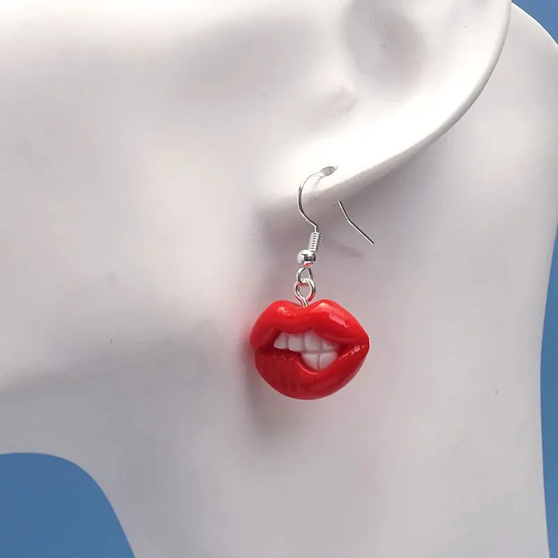 Acrylic Sexy Red or Black Lips Earrings for Women - Creative and Quirky Personality Goth Halloween Vintage Jewelry