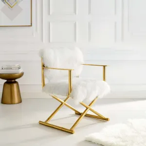 Action Pure White Cashmere Accent Director's Chair in Gold White