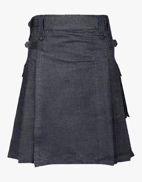 Active Men in Black Denim Kilt