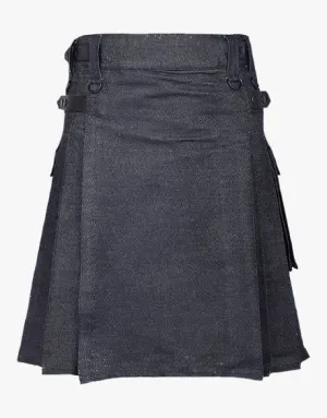 Active Men in Black Denim Kilt