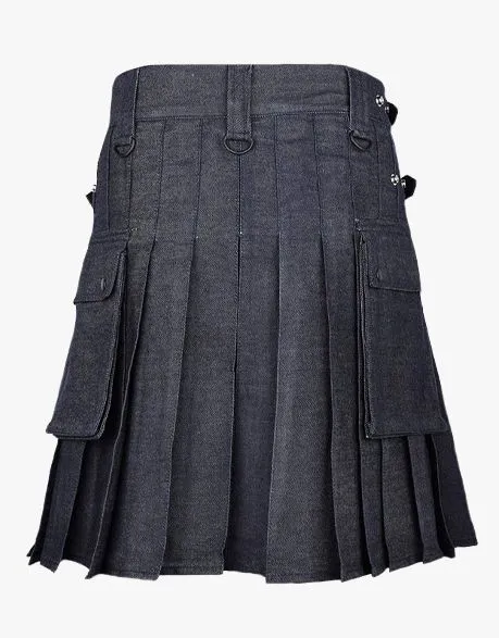 Active Men in Black Denim Kilt