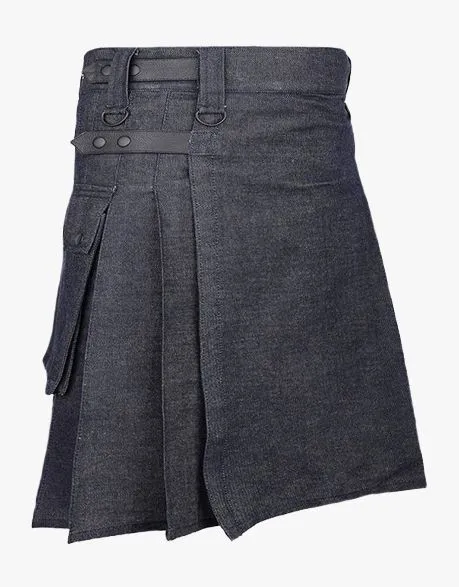 Active Men in Black Denim Kilt