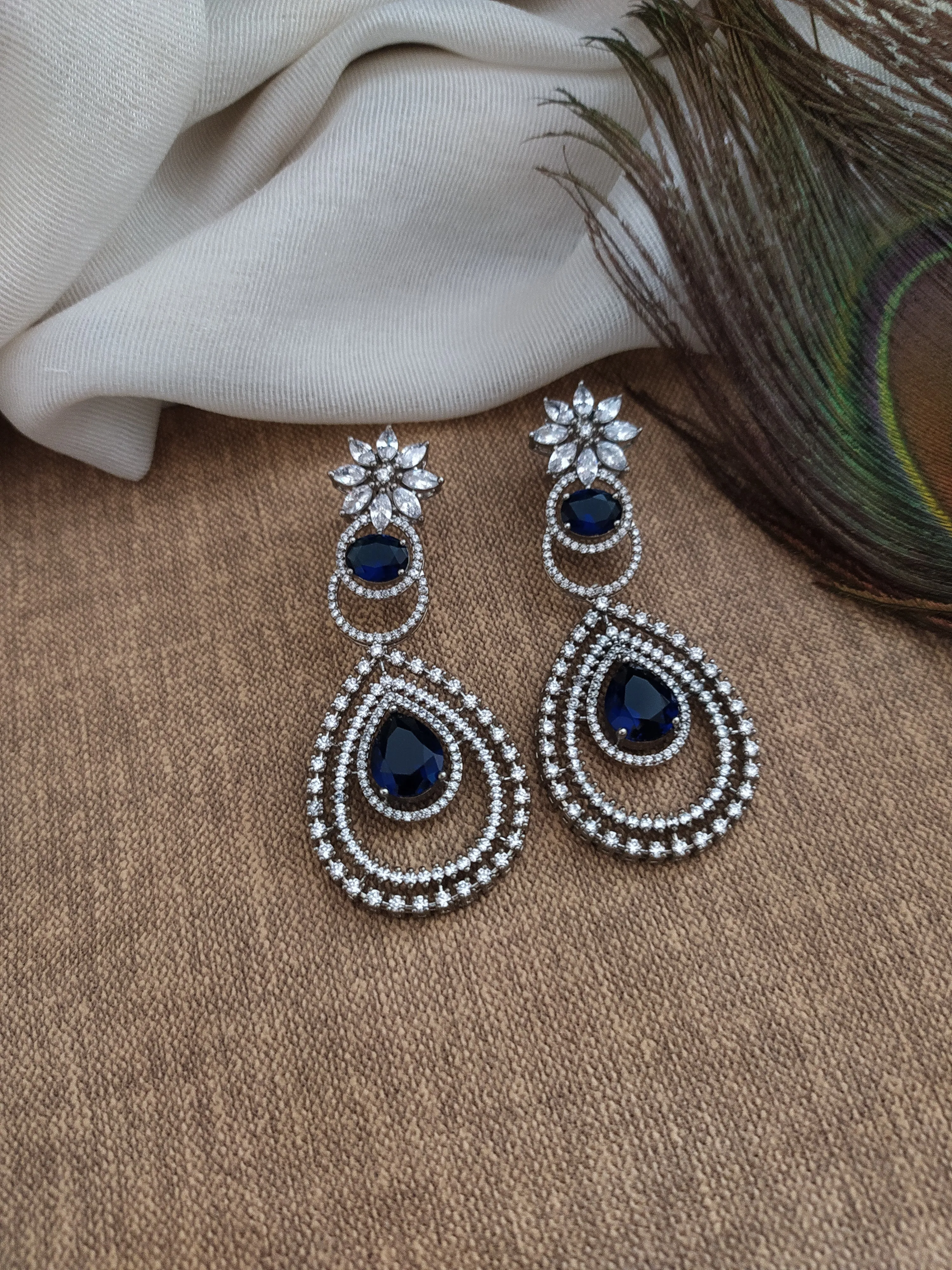 AD Zircon Set With Matching Earrings In Hydro Blue Color