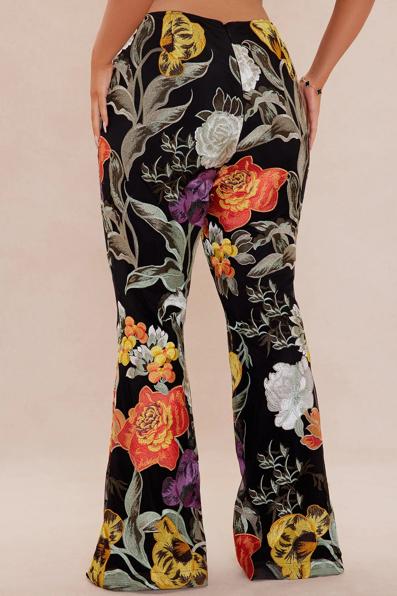 Adaila Floral Embroidered Pant - Black/combo